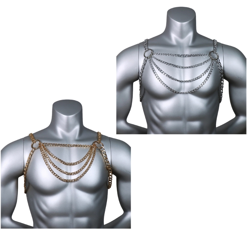 Body Jewelry Necklace - Chaîne poitrine en métal pour hommes,